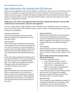 Apps for Android and Ios Devices App Information for Android and Ios Devices Apps Are Software Applications That Can Be Installed on a Mobile Device