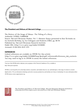 The History of the Image of Edessa : the Telling of a Story Author(S): AVERIL CAMERON Source: Harvard Ukrainian Studies, Vol