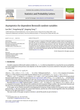 Asymptotics for Dependent Bernoulli Random Variables