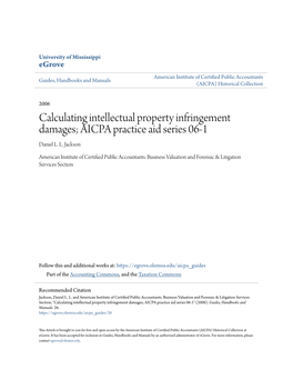 Calculating Intellectual Property Infringement Damages; AICPA Practice Aid Series 06-1 Daniel L