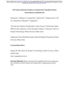 KGF Induces Podosome Formation Via Integrin-Erk1/2 Signaling in Human Immortalized Oral Epithelial Cells