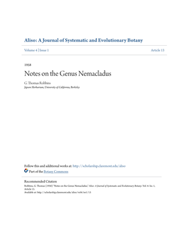 Notes on the Genus Nemacladus G