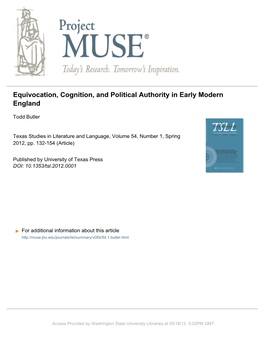 Equivocation, Cognition, and Political Authority in Early Modern England