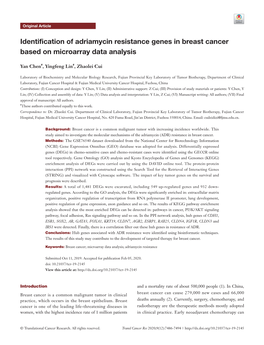 Identification of Adriamycin Resistance Genes in Breast Cancer Based on Microarray Data Analysis