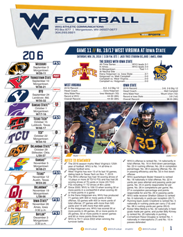 GAME 11 // No. 19/17 WEST VIRGINIA at Iowa State 2016 SATURDAY, NOV