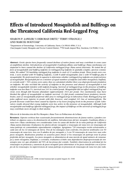 Effects of Introduced Mosquitofish and Bullfrogs on the Threatened California Red-Legged Frog