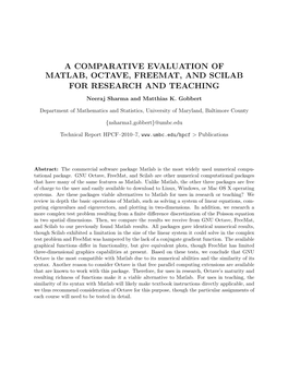 A Comparative Evaluation of Matlab, Octave, Freemat, and Scilab for Research and Teaching