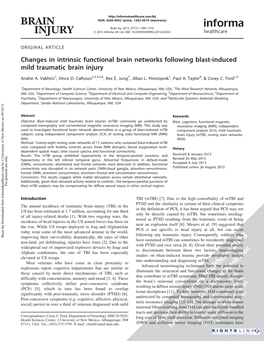 Changes in Intrinsic Functional Brain Networks Following Blast-Induced Mild Traumatic Brain Injury