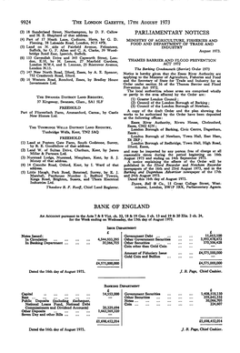 9924 the London Gazette, I?Th August 1973 Parliamentary Notices Bank of England