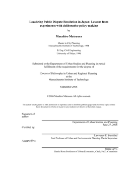 Localizing Public Dispute Resolution in Japan: Lessons from Experiments with Deliberative Policy-Making By