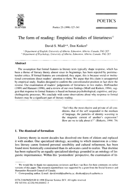 The Form of Reading: Empirical Studies of Literariness