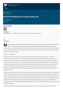 Iran's Revolutionary Guards Corps, Inc. | the Washington Institute