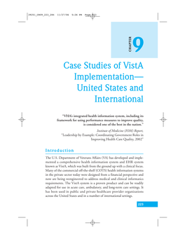 Case Studies of Vista Implementation— United States and International