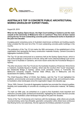 Australia's Top 10 Concrete Public Architectural Works Unveiled by Expert Panel