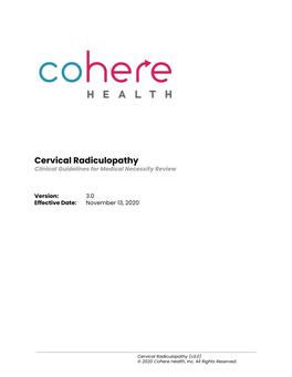 Cervical Radiculopathy Clinical Guidelines for Medical Necessity Review