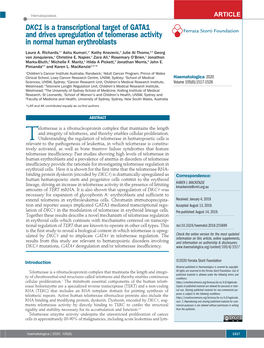 DKC1 Is a Transcriptional Target of GATA1 and Drives Upregulation of Telomerase Activity Ferrata Storti Foundation in Normal Human Erythroblasts