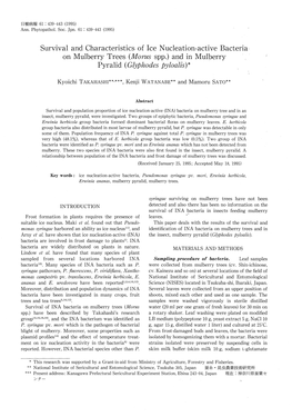 Survival and Characteristics of Ice Nucleation-Active Bacteria on Mulberry Trees (Morus Spp.) and in Mulberry Pyralid (Glyphodes Pyloalis)*