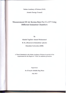 Measurement of Air Kerma Rate for Cs-137 Using Different Ionization Chambers