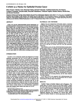 CA54/61 As a Marker for Epithelial Ovarian Cancer