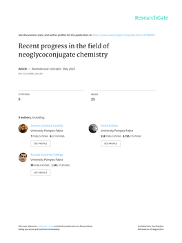 Recent Progress in the Field of Neoglycoconjugate Chemistry