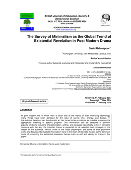 The Survey of Minimalism As the Global Trend of Existential Revelation in Post Modern Drama