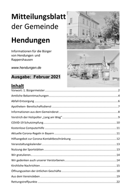 Mitteilungsblatt Der Gemeinde Hendungen