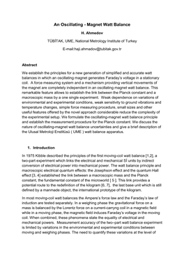 An Oscillating - Magnet Watt Balance