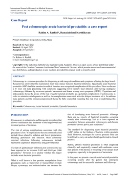 Post Colonoscopic Acute Bacterial Prostatitis: a Case Report