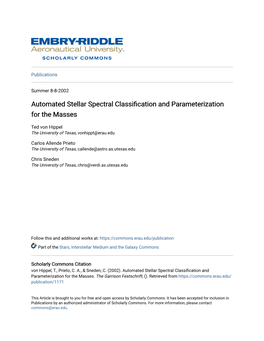 Automated Stellar Spectral Classification and Parameterization for the Masses