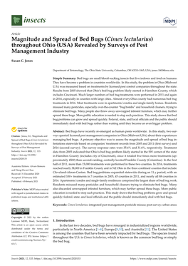 Magnitude and Spread of Bed Bugs (Cimex Lectularius) Throughout Ohio (USA) Revealed by Surveys of Pest Management Industry