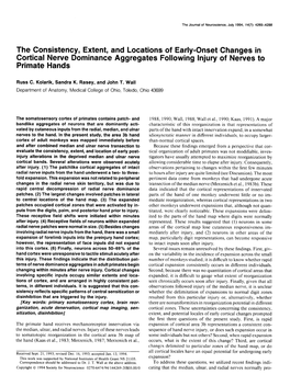 The Consistericy, Extent, and Locations of Early-Onset Changes in Cortical Nerve Dominance Aggregates Following Injury of Nerves to Primate Hands