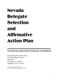 Nevada Delegate Selection and Affirmative Action Plan ______For the 2004 Democratic National Convention