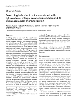 Scratching Behavior in Mice Associated with Ige-Mediated Allergic Cutaneous Reaction and Its Pharmacological Characterization