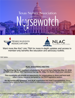 Nursewatch, Please Contact Catherine White at Cwhite@Texasnurses.Org with Your Event Details
