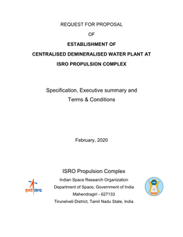 Specification, Executive Summary and Terms & Conditions ISRO