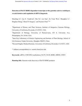 1 Detection of Pol IV/RDR2-Dependent Transcripts At