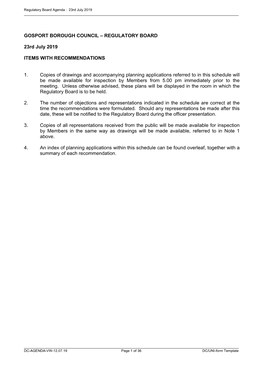 Regulatory Board Agenda : 23Rd July 2019