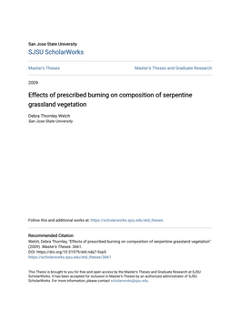 Effects of Prescribed Burning on Composition of Serpentine Grassland Vegetation