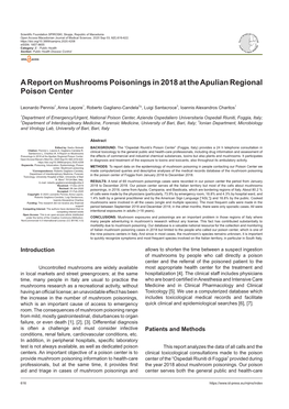 A Report on Mushrooms Poisonings in 2018 at the Apulian Regional Poison Center