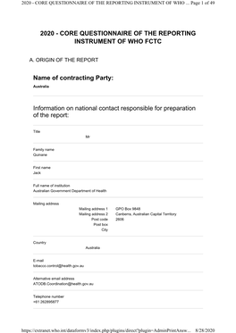 2020 - Core Questionnaire of the Reporting Instrument of Who