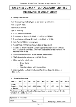 Specification of Woolen Jersey