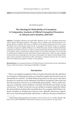 The Ideological Malleability of Corruption. a Comparative Analysis of Official Corruption Discourses in Albania and Colombia, 2010-2017