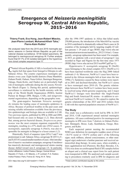 Emergence of Neisseria Meningitidis Serogroup W, Central African Republic, 2015–2016