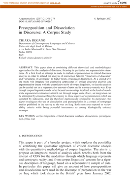 Presupposition and Dissociation in Discourse: a Corpus Study