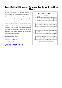 Tenerife Sea Ed Sheeran Arranged for String Duet Sheet Music