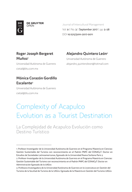 Complexity of Acapulco Evolution As a Tourist Destination