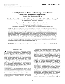 A Healthy Balance of Plasma Cholesterol by a Novel Annurca Apple-Based Nutraceutical Formulation: Results of a Randomized Trial