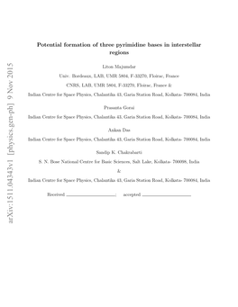 Potential Formation of Three Pyrimidine Bases in Interstellar Regions, Liton Majumdar, Prasanta Gorai, Ankan Das, Sandip