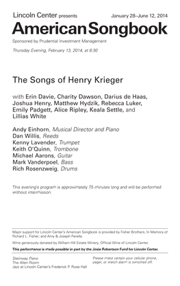 The Songs of Henry Krieger