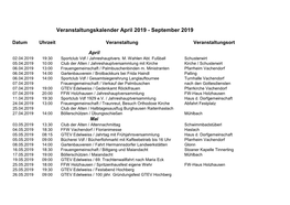 Veranstaltungskalender April 2019 - September 2019